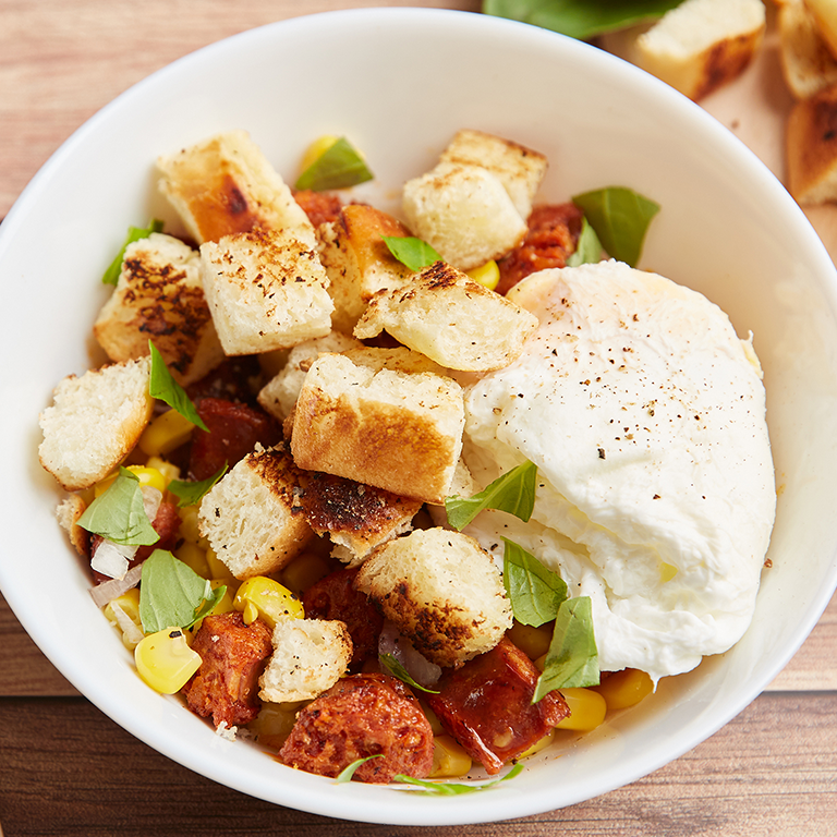 Chorizo Salad with Brioche Croutons