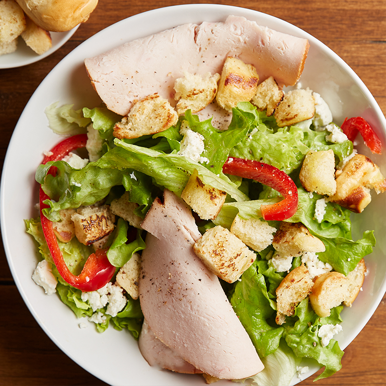 Greek Chicken Salad with Brioche Croutons