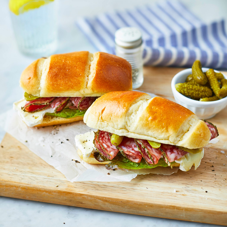 Saucission and Cornichons Brioche Roll