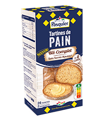 Tartines de pain blé complet sans sucres ajoutés