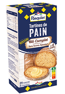 Tartines de pain blé complet sans sucres ajoutés