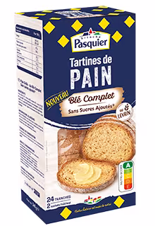 Tartines de pain blé complet sans sucres ajoutés